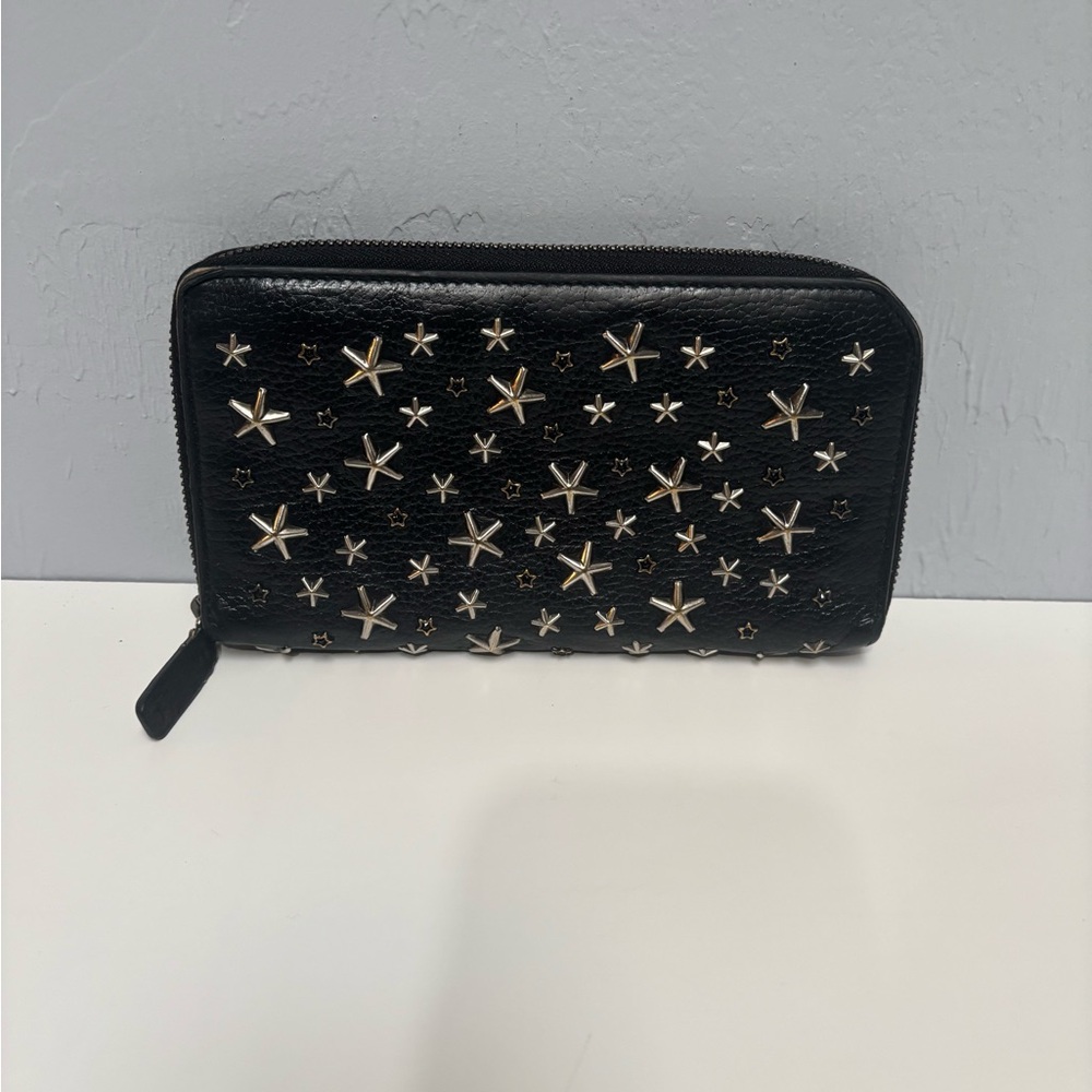 Jimmy Choo Black Wallet with Silver Star Accents